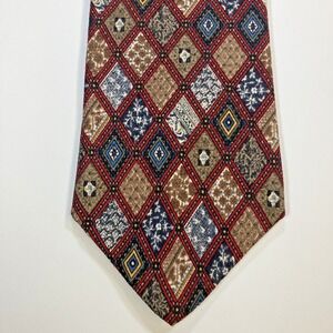 Guy Laroche Diffusion Mens Designer‎ Necktie All Silk Red Multicolor Geometric